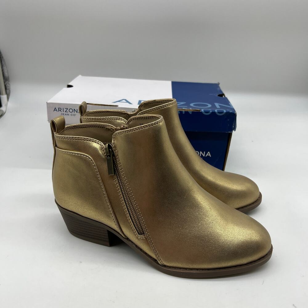 Arizona Jean Co Womens Castle Stacked Heel Booties Gold Size 7W